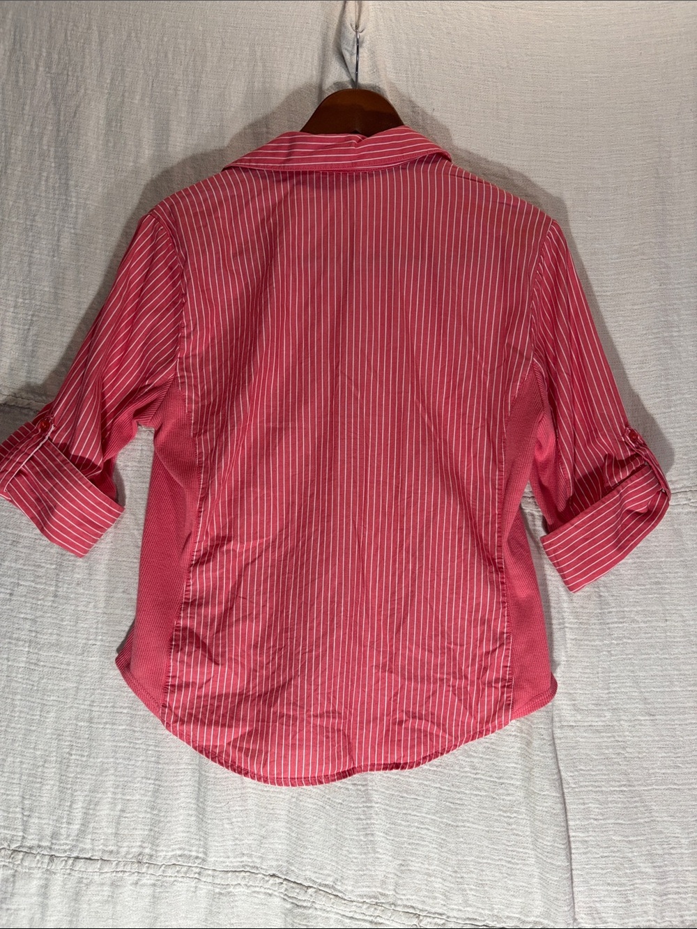 Hester & Orchard Coral Striped Button Down Size L 100% Cotton Stretch Sides EUC - Picture 8 of 9